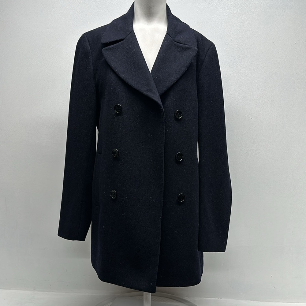 Reiss Peacoat Jacket Coat Wool Blend Collared Button Down Navy Blue Size Small